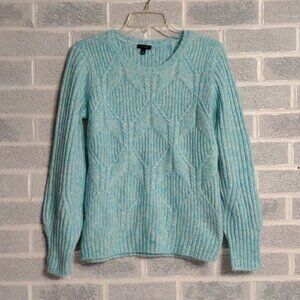 Talbots Women's Wool Blend Beautiful Blue Diamond Stitch Sweater Size Small